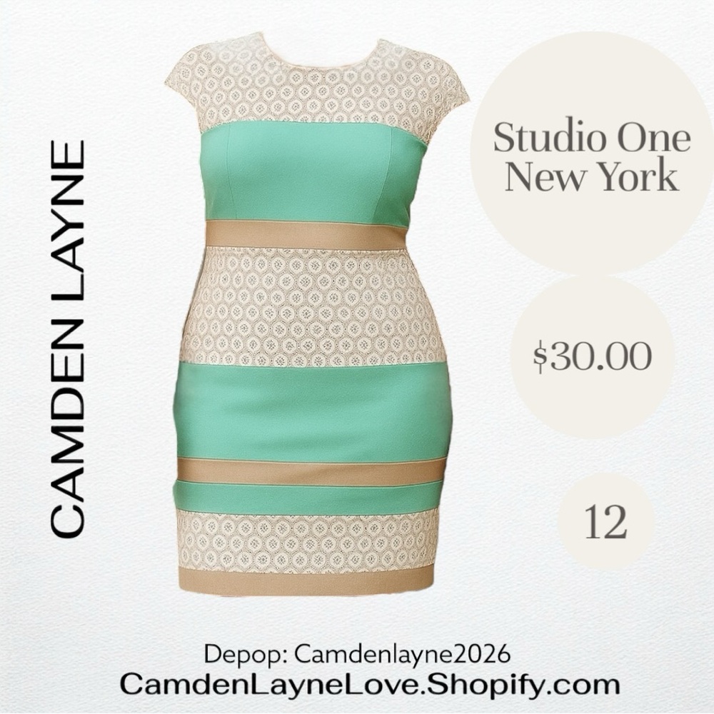 Studio One Green and Tan Mini Dress - Picture 2 of 6